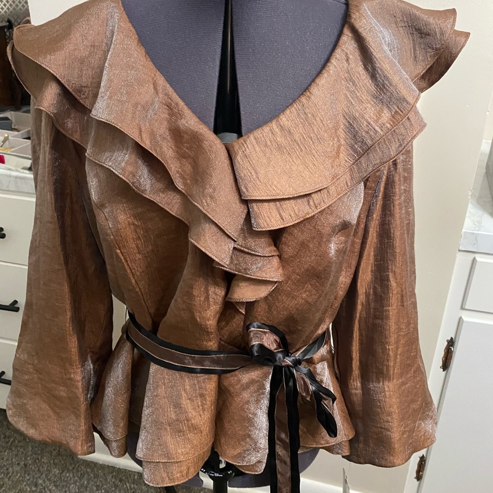 Cocktail Blouse KM Collection by Milla Bell Size 18W NWT.  Coconut brown.